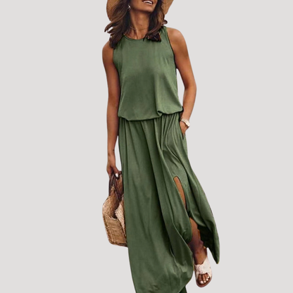 Flowy Sleeveless Maxi Day Dress with Side Slit