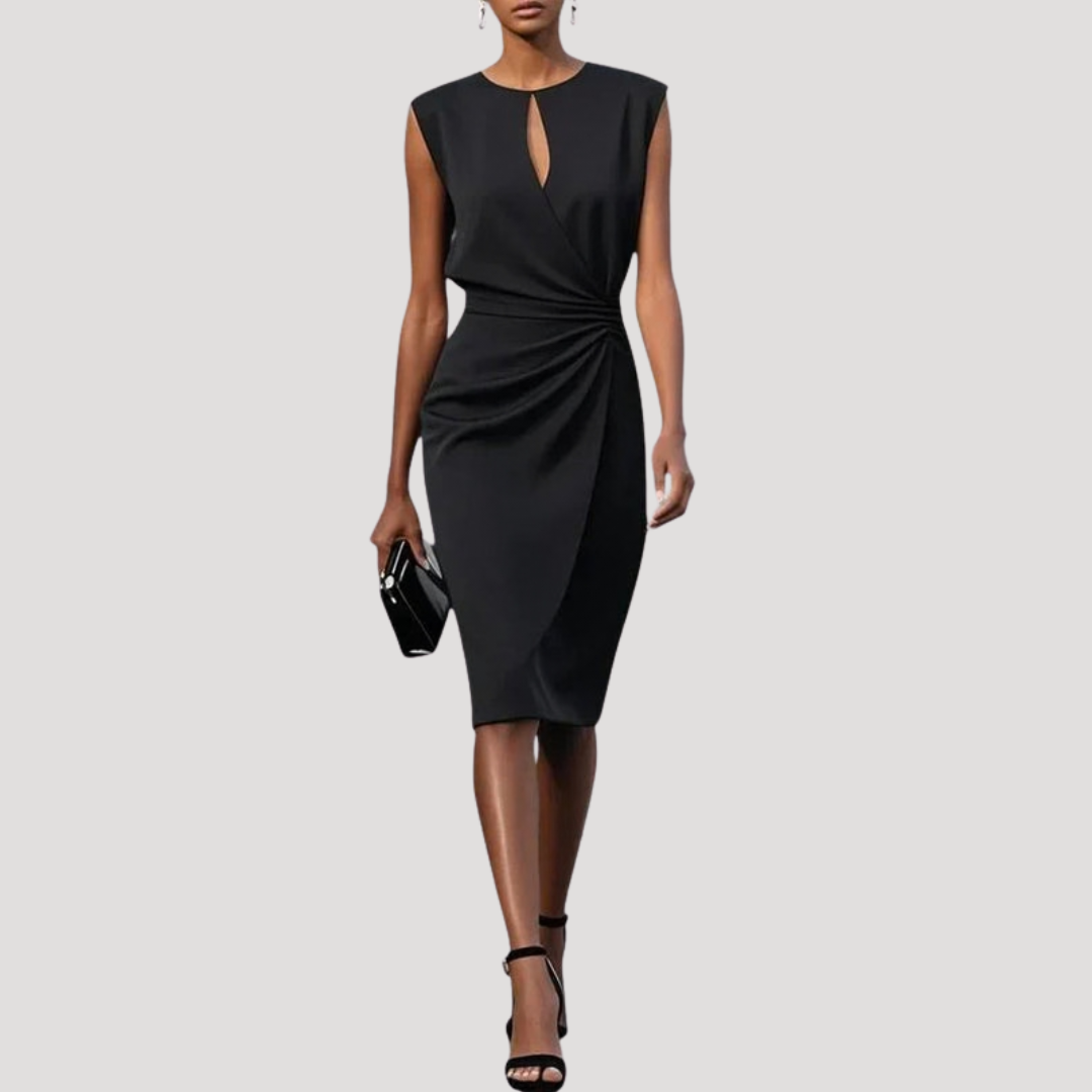 Sleeveless Midi Occasion Dress with Draped Waist