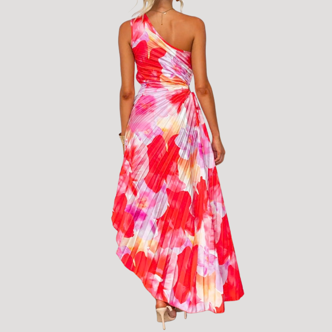 One Shoulder Floral Maxi Holiday Dress
