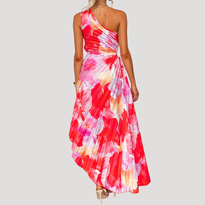 One Shoulder Floral Maxi Holiday Dress
