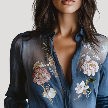 Women’s Elegant Long Sleeve Floral Chiffon Blouse