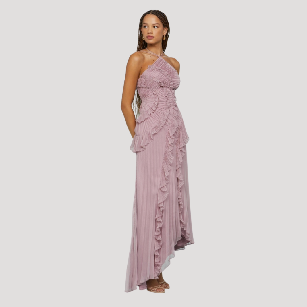 Women’s Elegant Occasion Halter Neck Frill Midi Dress