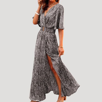 Printed A-Line Wrap Maxi Day Dress