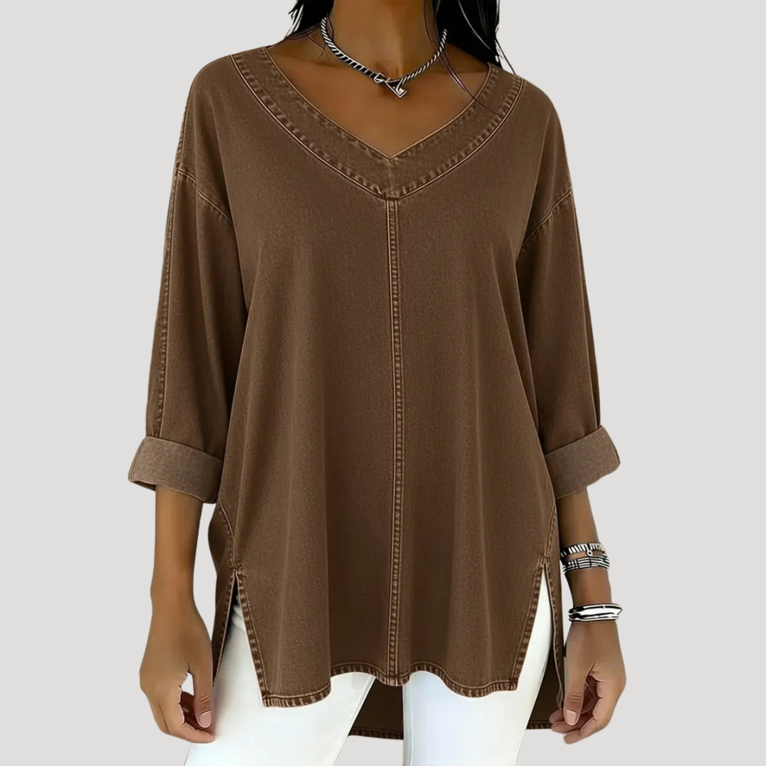 Women’s V-Neck Denim Tunic Top