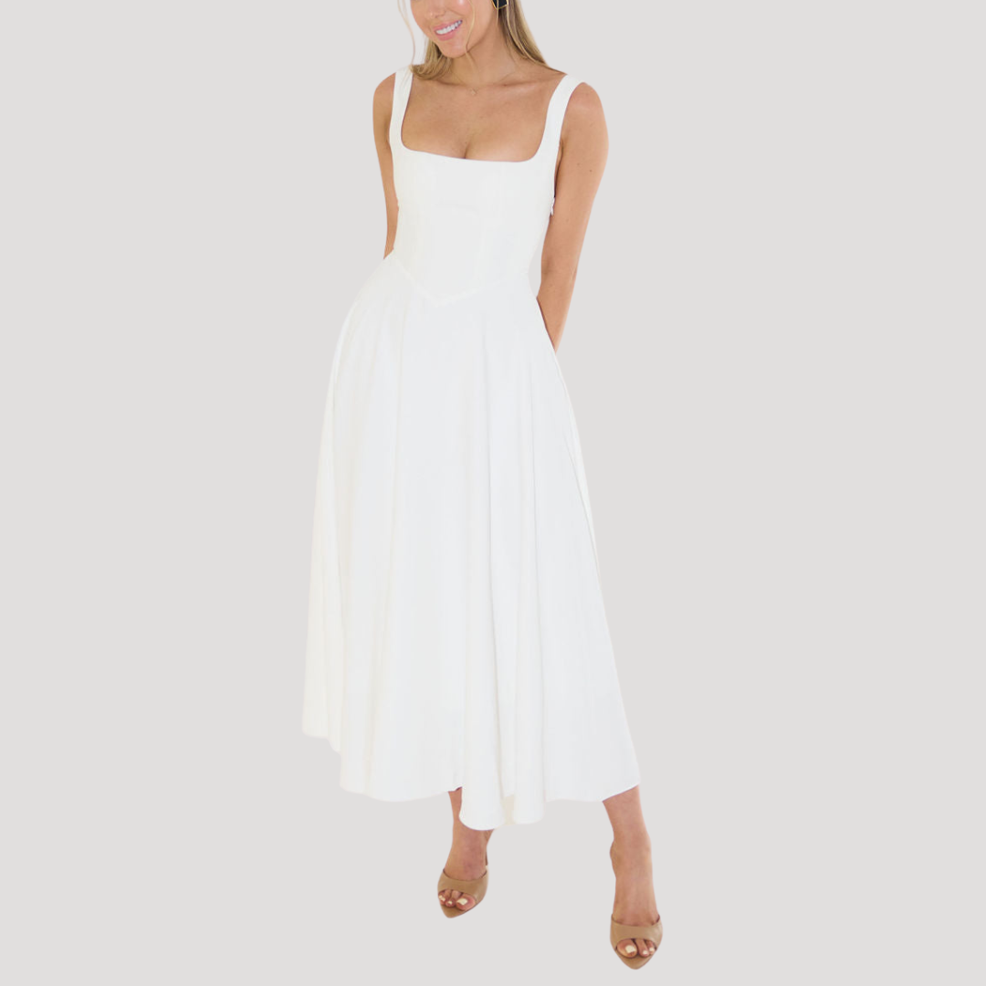 Women’s Elegant Wedding Guest Square Neck Midi Dress