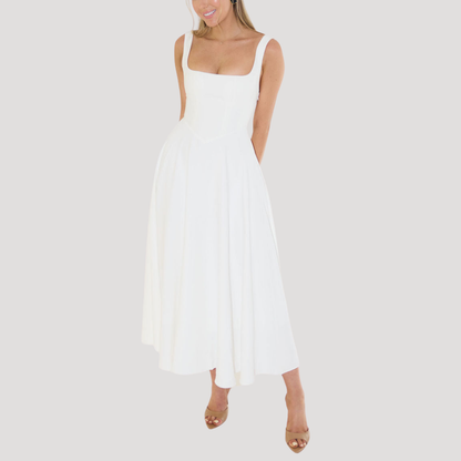 Women’s Elegant Wedding Guest Square Neck Midi Dress