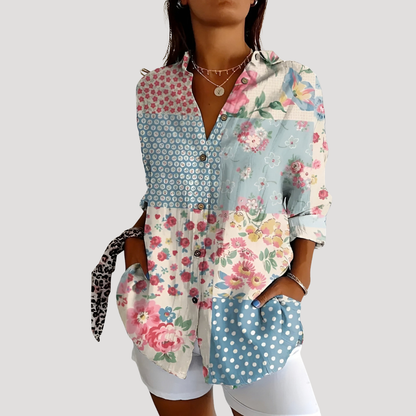 Women’s Summer Floral Print Button Front Blouse
