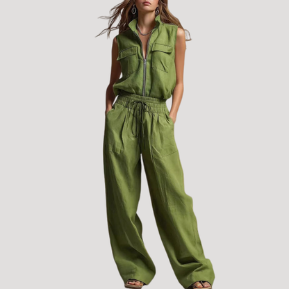 Women’s Summer Comfort Zip Front Co Ord Trouser Set