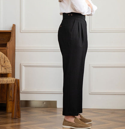 Straight Trousers with Double Pleats in Seersucker Moneglia