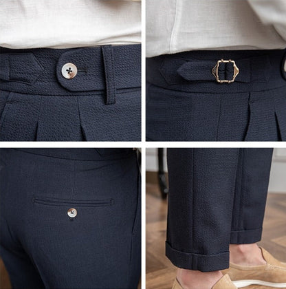 Double Pleat Airy Seersucker Trousers Positano
