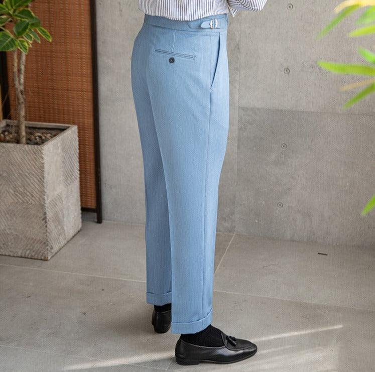 Elastic Pleated Straight Leg Trousers Dolce