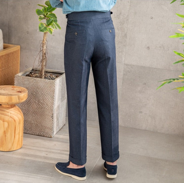 Straight Cotton Canvas Trousers Riviera