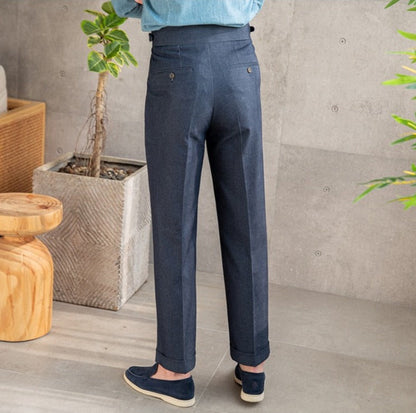 Straight Cotton Canvas Trousers Riviera