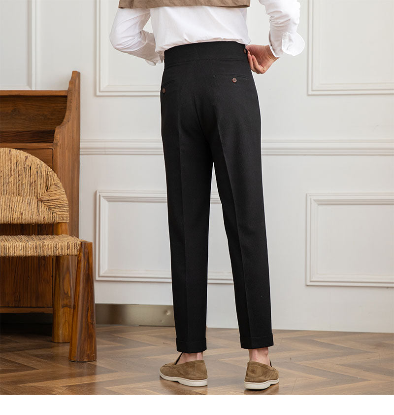 Straight Trousers with Double Pleats in Seersucker Moneglia