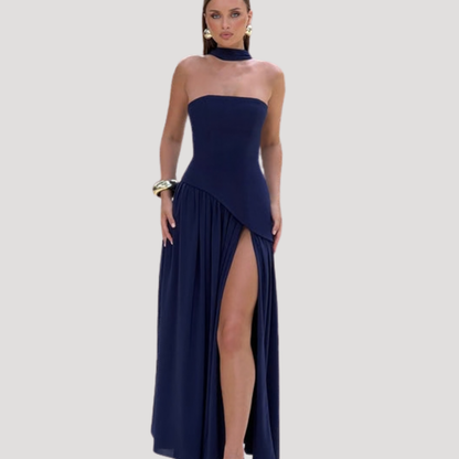 Elegant Strapless Pleated Maxi Dress for Prom and Evening Events