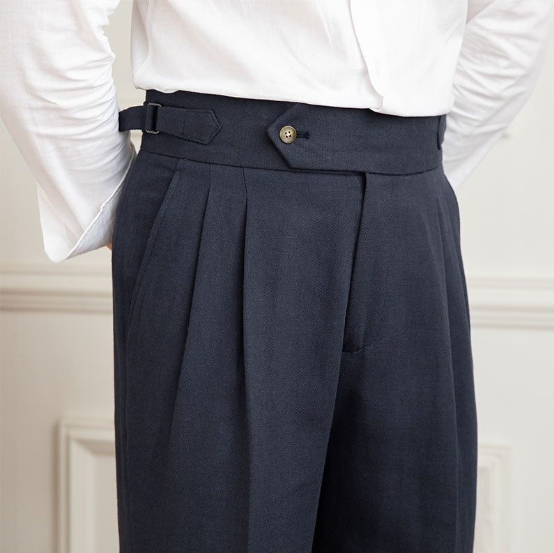 Double pleat trousers in Casino Royale linen blend