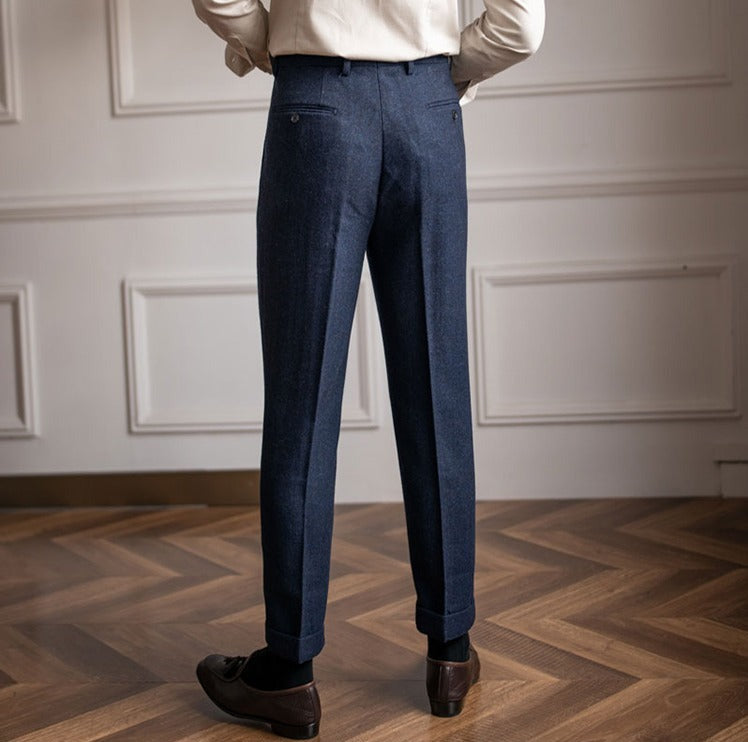 Herringbone Wool Blend Suit Trousers "Winchester"