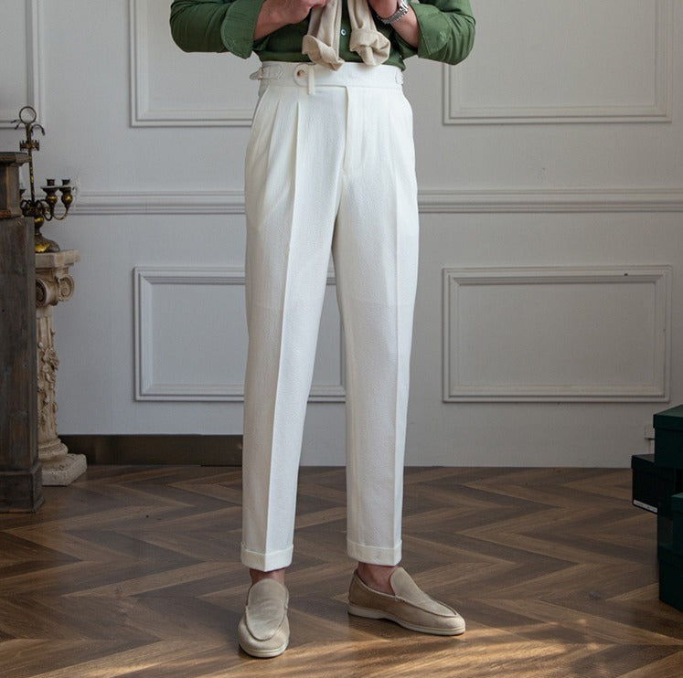 Double Pleat Airy Seersucker Trousers Positano