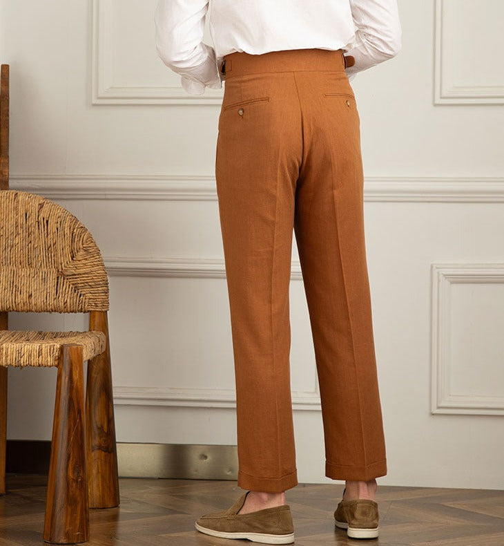 Monza Double Pleat Straight Leg Trousers in Linen Blend