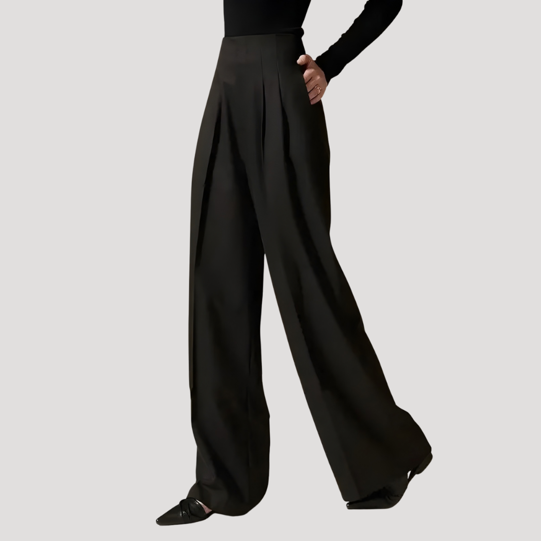 Women's High Waisted Pleated Trousers – Wide Leg Smart Casual Pants