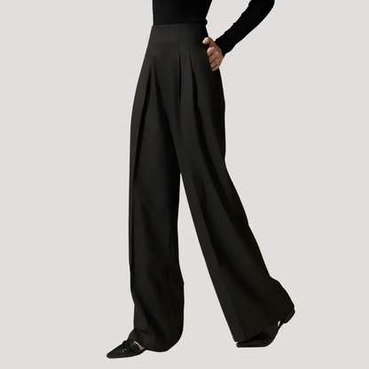 Women's High Waisted Pleated Trousers – Wide Leg Smart Casual Pants