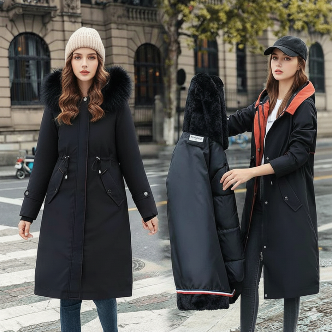 Fionna – Women's Winter Coat with Hood and Soft Faux Fur Collar