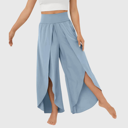 Women’s Elasticated High Waist Wide Leg Split Hem Trousers