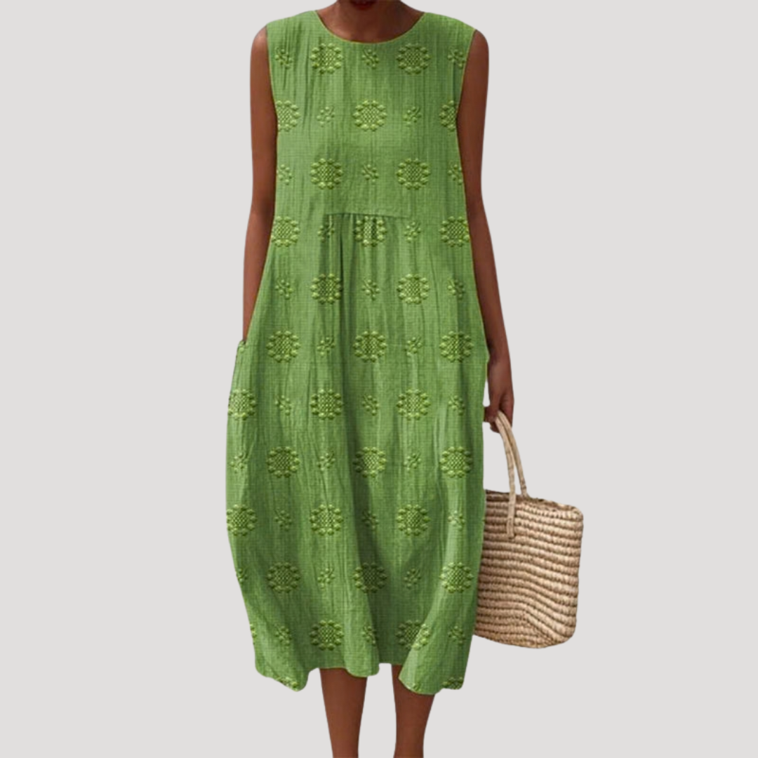 Flowy Textured Sleeveless Smock Midi Dress