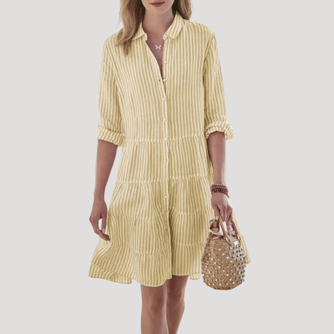 Striped Cotton Midi Shirt Dress with Flattering Fit