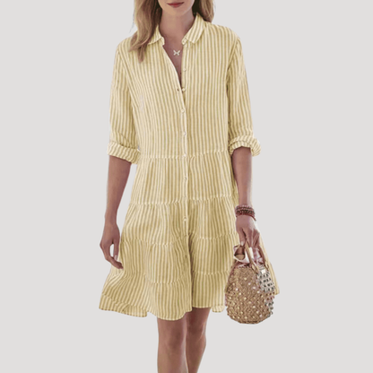 Striped Cotton Midi Shirt Dress with Flattering Fit