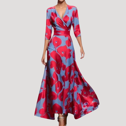 Statement Floral Maxi Dress – Wrap V Neck Design