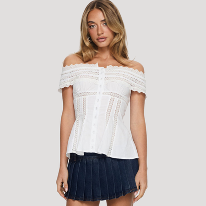 Women’s Off Shoulder Lace Peplum Blouse Top