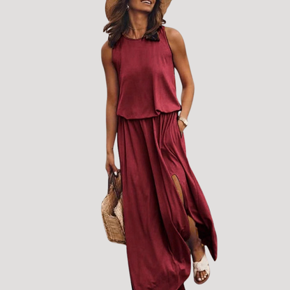 Flowy Sleeveless Maxi Day Dress with Side Slit
