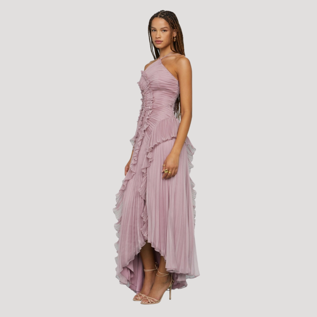 Women’s Elegant Occasion Halter Neck Frill Midi Dress
