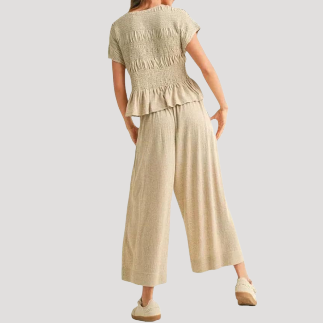 Women’s Peplum Top & Wide-Leg Trousers Co-Ord Set