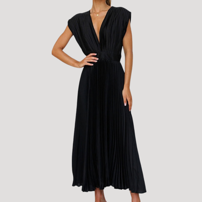 Pleated V-Neck Midi Occasion Dress