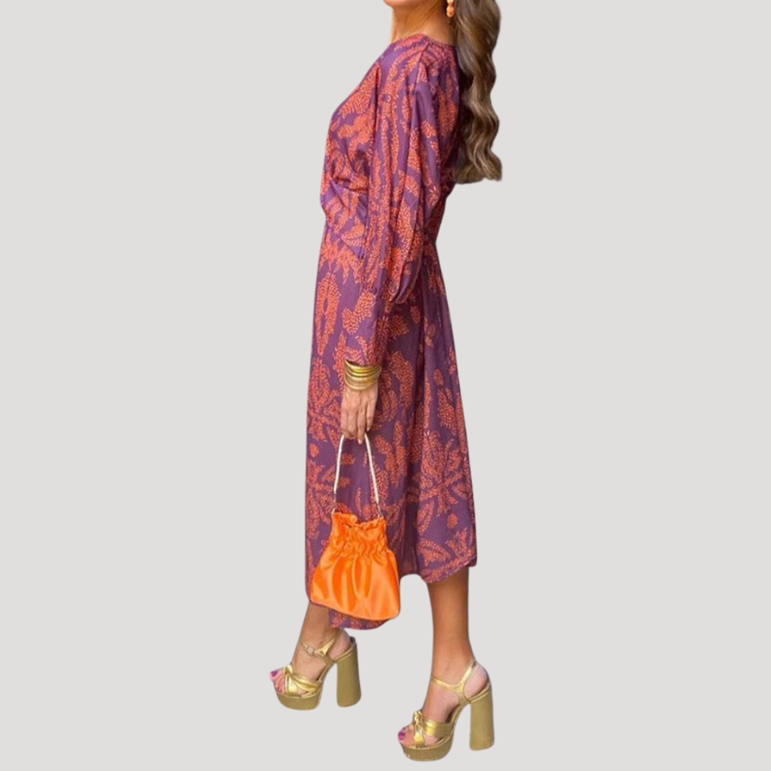 Printed A-Line Wrap Midi Day Dress