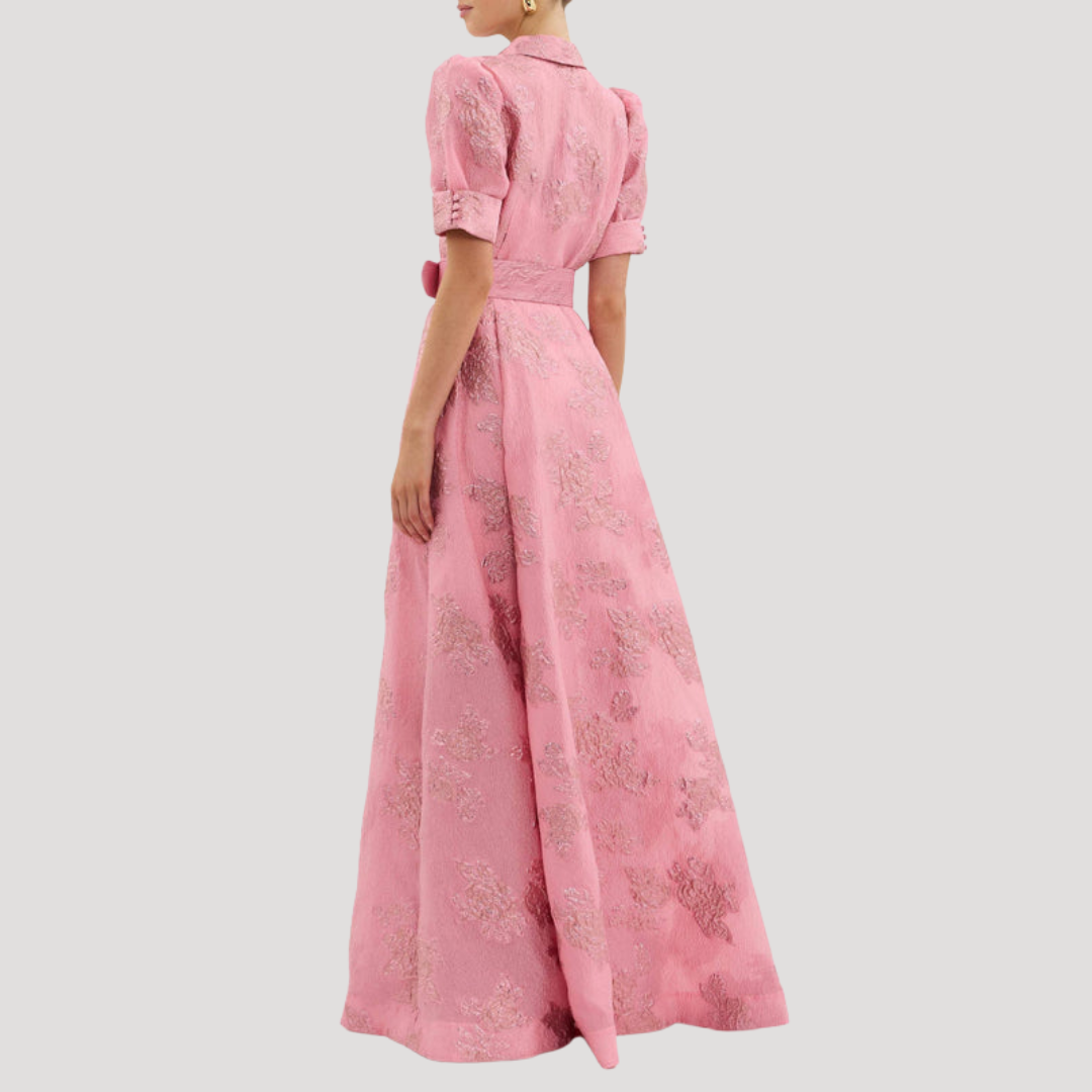 Women’s Elegant Pink Embroidered Evening Maxi Dress