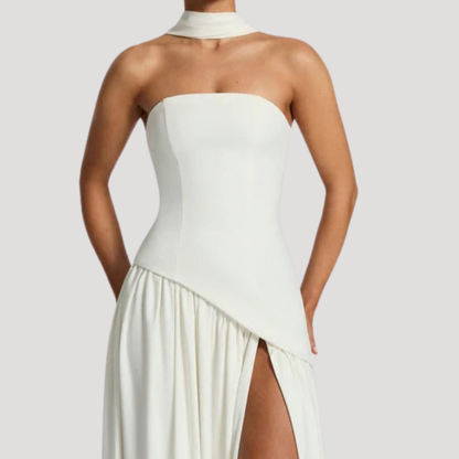 Elegant Strapless Pleated Maxi Dress for Prom and Evening Events