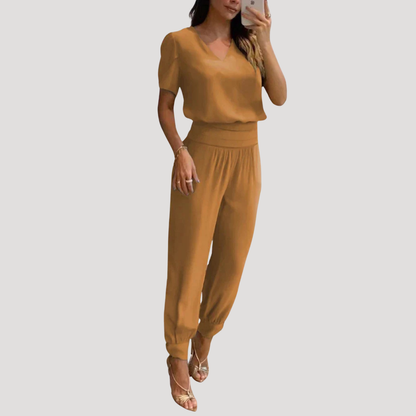 Women’s Chic V-Neck Short Sleeve Co-Ord Set