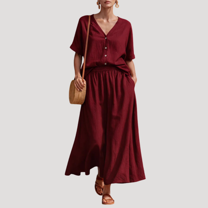 Women’s Summer Comfort Flowy Midi Skirt Co Ord Set