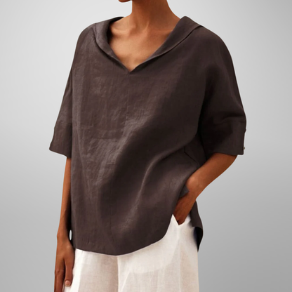 Women's Relaxed Cotton Notch Neck Blouse