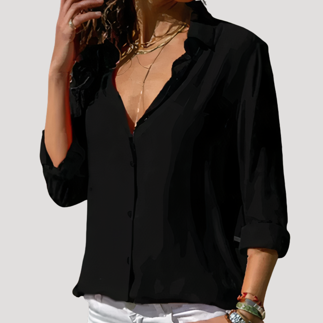 Women’s Elegant Long Sleeve Chiffon Button Blouse