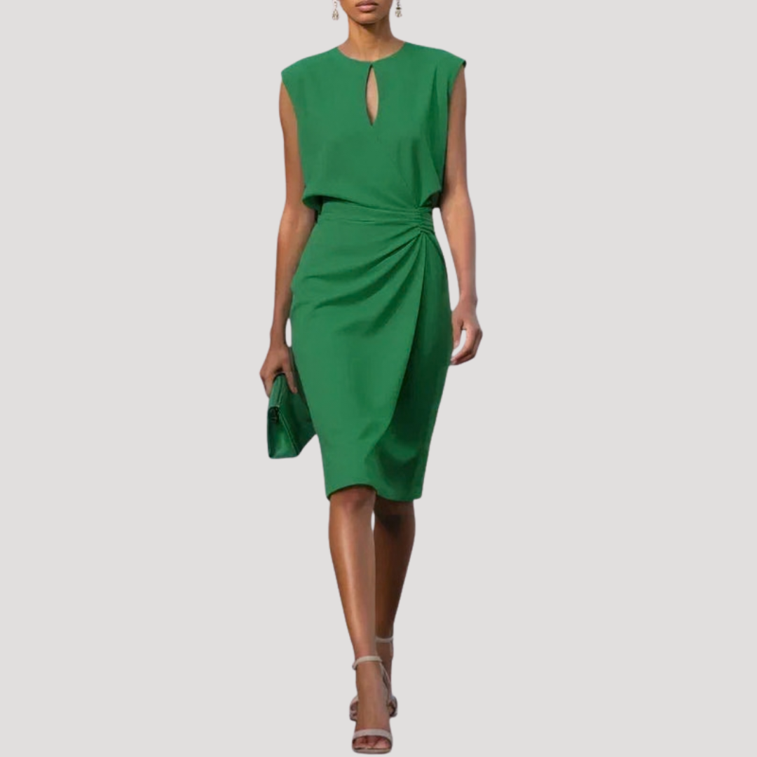 Sleeveless Midi Occasion Dress with Draped Waist