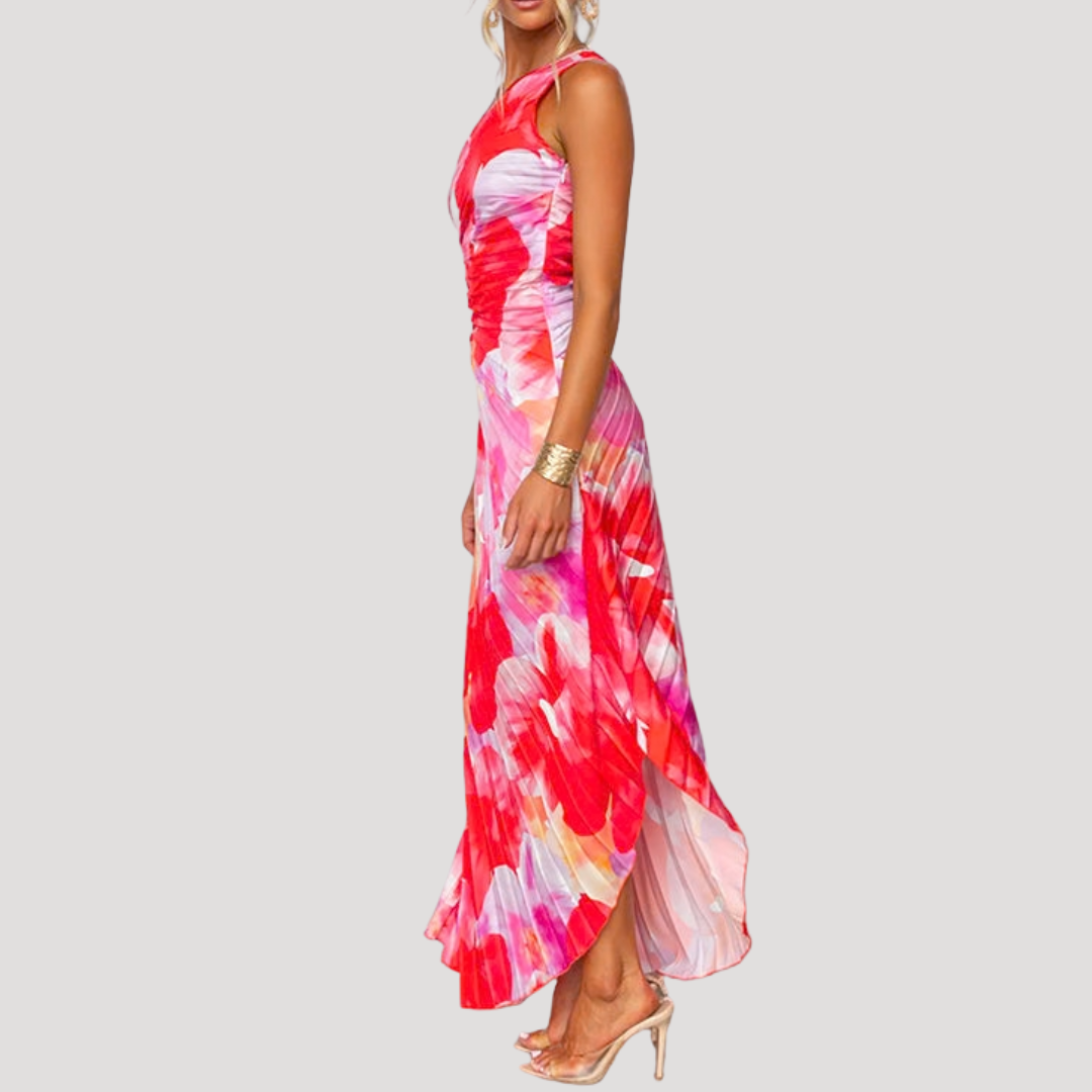 One Shoulder Floral Maxi Holiday Dress