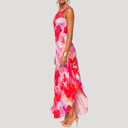 One Shoulder Floral Maxi Holiday Dress