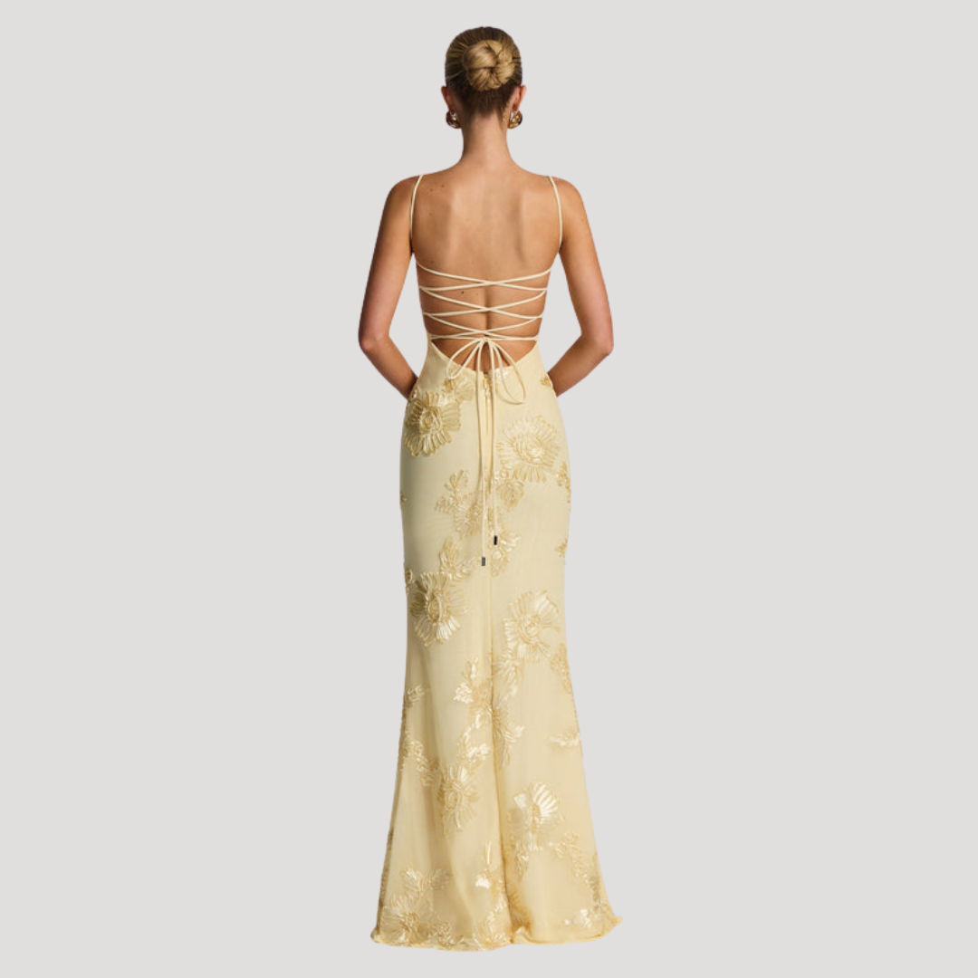 Women’s Elegant Embroidered Spaghetti Strap Evening Maxi Dress