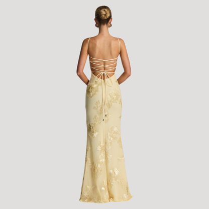 Women’s Elegant Embroidered Spaghetti Strap Evening Maxi Dress