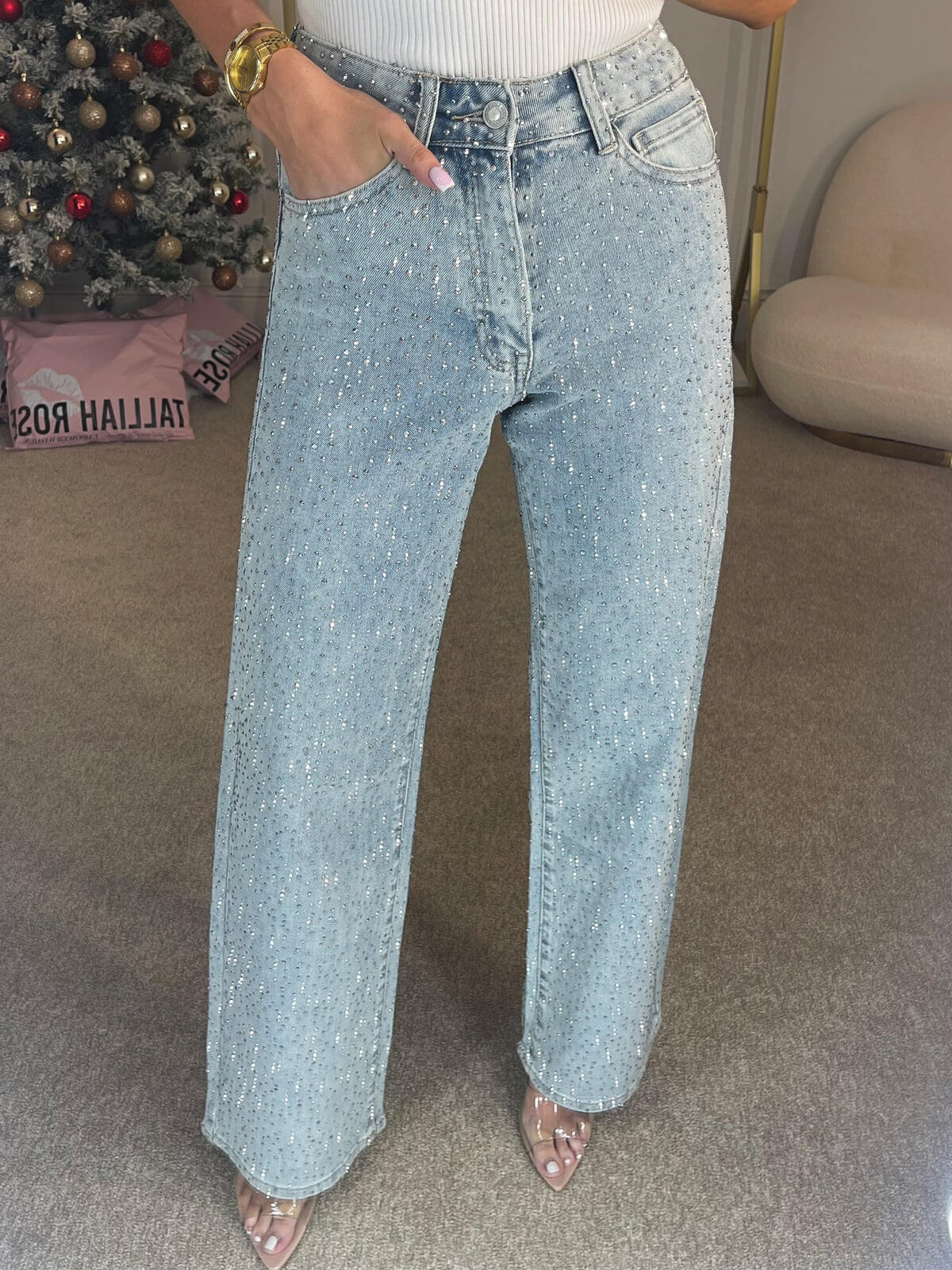 Alida - High-waisted jeans with diamonds