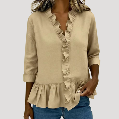 Women’s Ruffle Long Sleeve Peplum Blouse